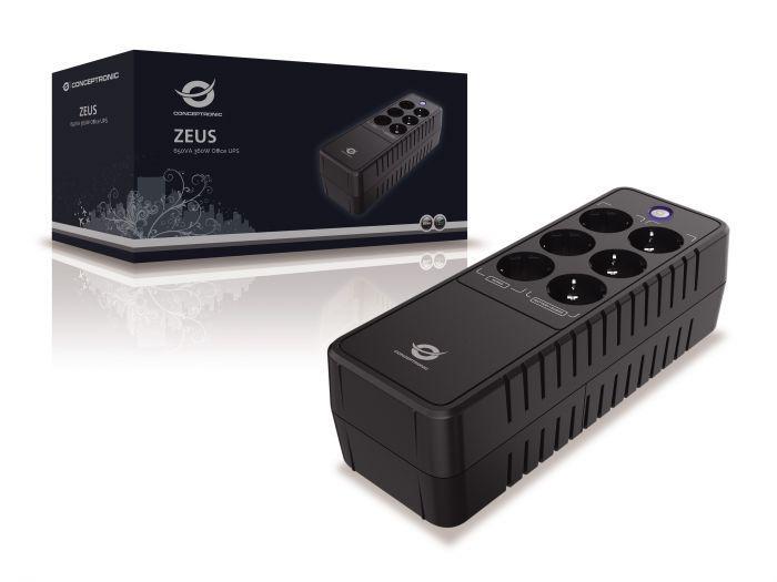 Conceptronic ZEUS05E 650VA 360W UPS, Schuko x 6 (3x surge protection 3x surge protection & battery backup), RJ45 In/Out
