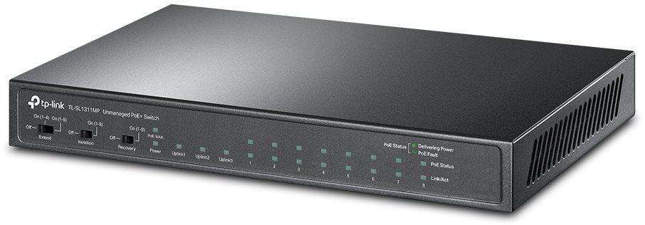 "8-Port 10/100Mbps + 3-Port Gigabit Desktop Switch with 8-Port PoE+ PORT: 8× 10/100 Mbps PoE+ Ports