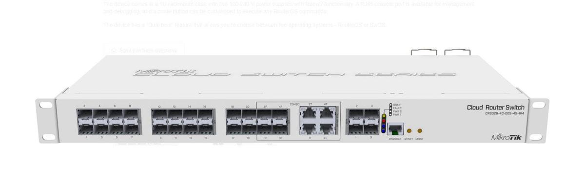 Mikrotik Cloud Router Switch, CRS328-4C-20S-4S+RM; Smart Switch, 20 xSFP cages, 4 x SFP+ cages