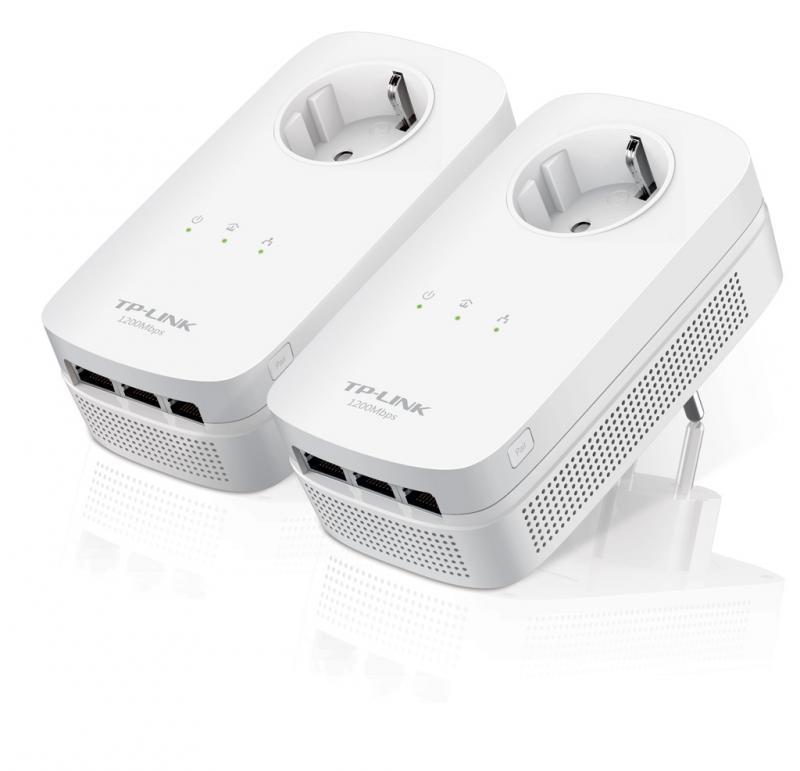 Tp-link AV1200 3-Port Gigabit Passthrough Powerline Starter Kit, 1200Mbps Powerline Datarate
