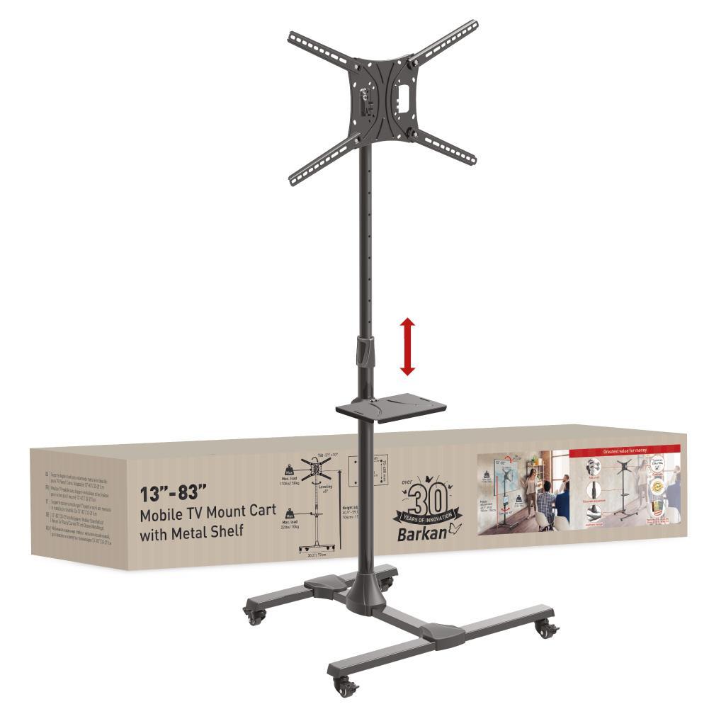 Suport Mobil de podea pentru TV plat/curbat Barkan + raft metal pentru laptop, 32" - 86", VESA 600x400mm