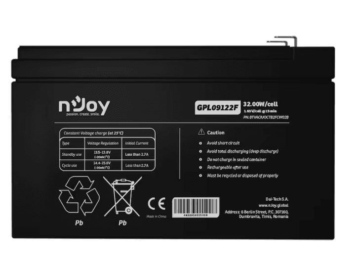 Acumulator nJoy GPL09122F 12V 30.55W/cell, Capacitate 32.00W/cell evaluat la 10V15 min, Tensiune 12V