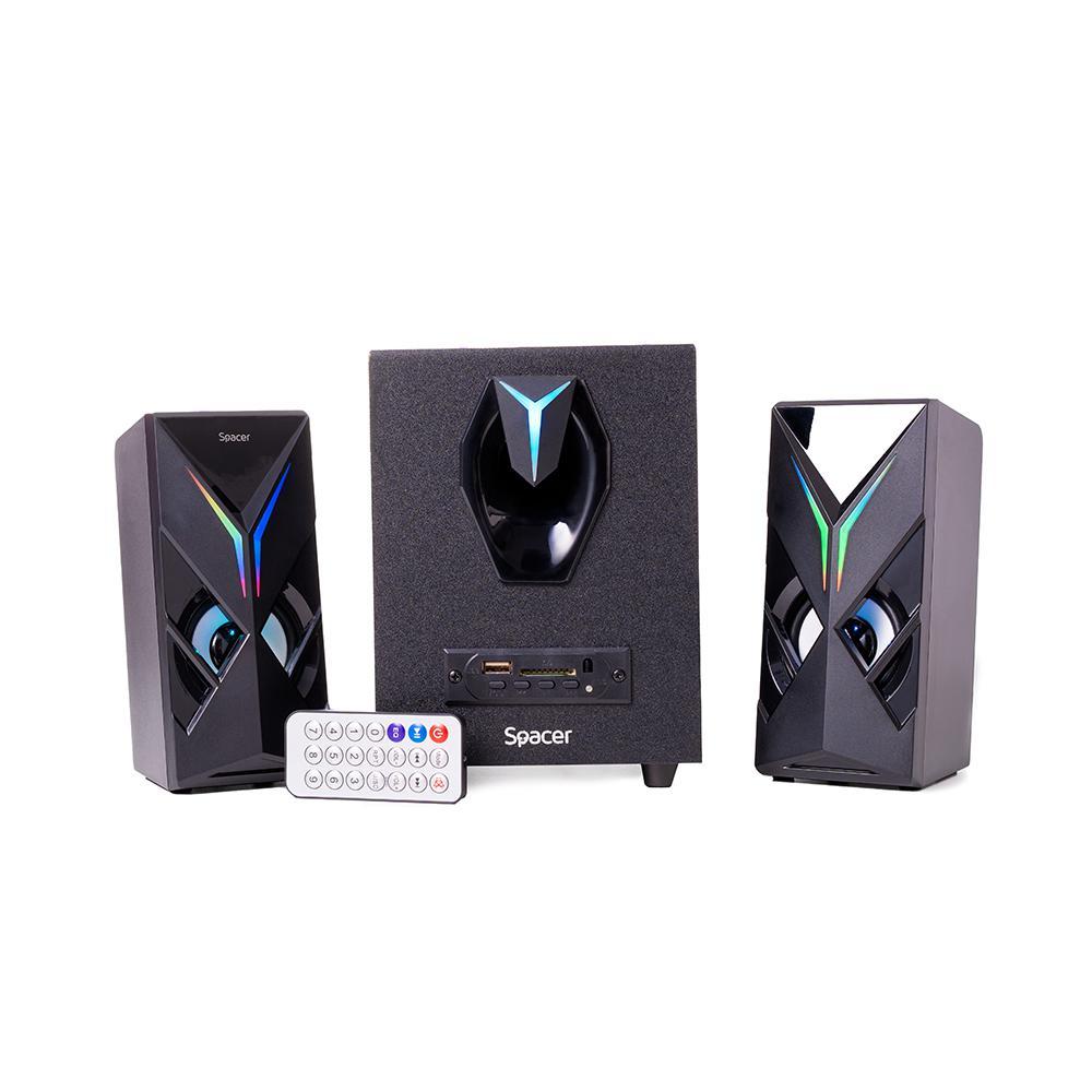 Boxe Spacer Gaming 2.1, 14W RMS ( 2x3W + 8W), bluetooth, telecomanda wireless, control volum, subwoofer lemn MDF