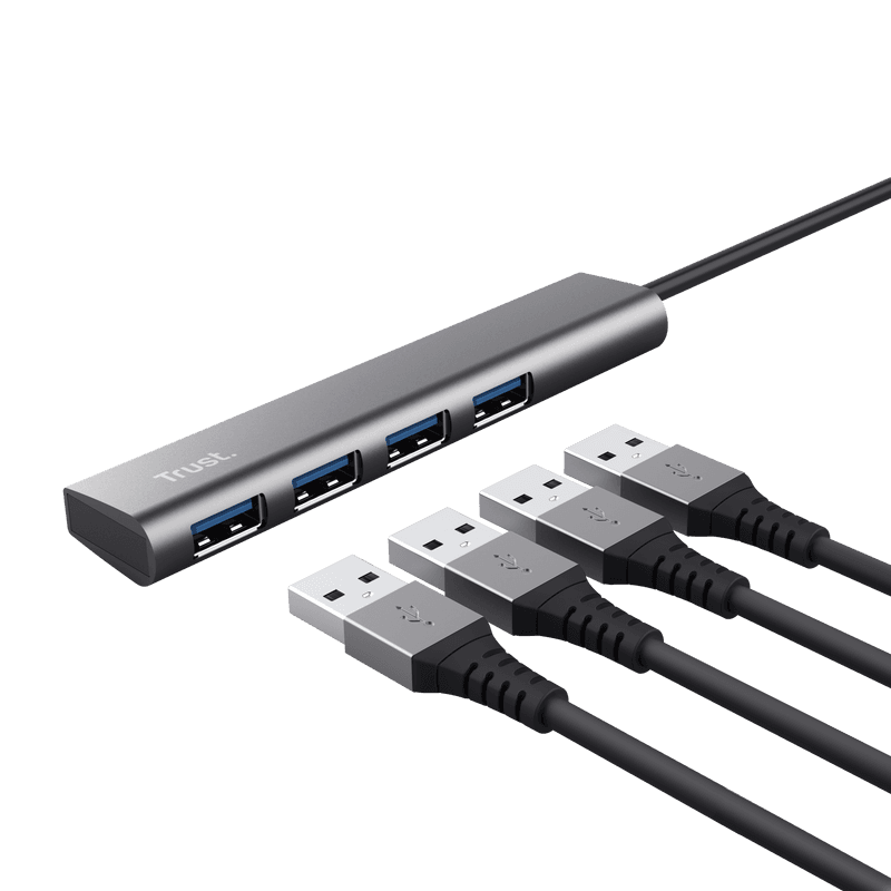 Hub USB Trust Halyx, USB-A, 4 porturi, Argintiu