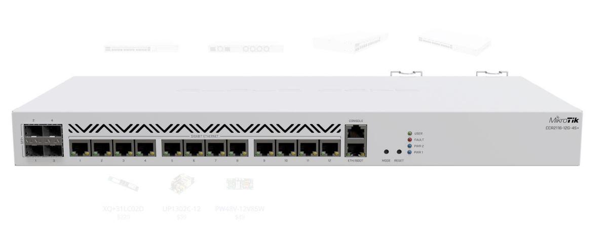 MIKROTIK, 16 Port Wired Router, CCR2116-12G-4S+, Procesor:2Ghz, 16 mb RAM, 128 mb NAND, Dimensiuni: 443 x 199 x 44 mm