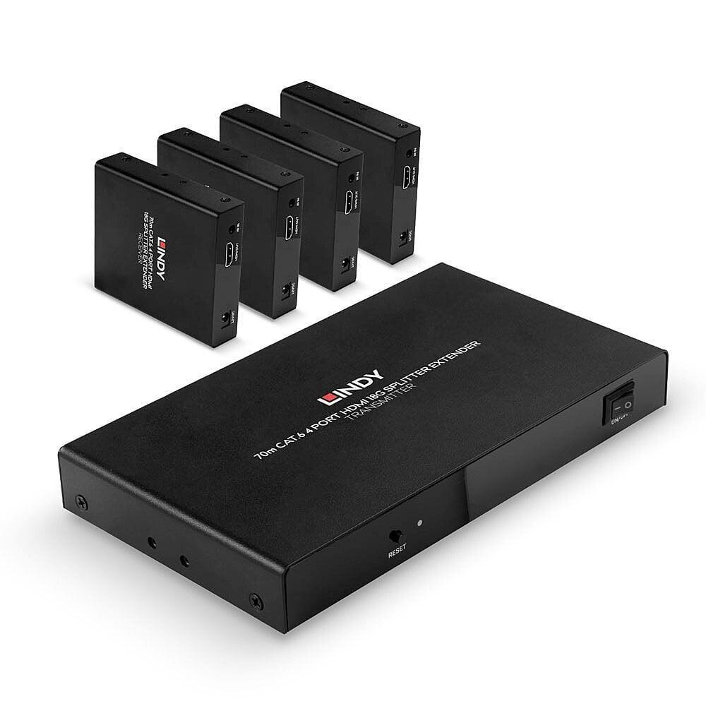 Lindy 70m 4 Port Cat.6 HDMI 4K60 Splitter Extender  Description  Distribute 4K HDMI signals to up to 4 displays in