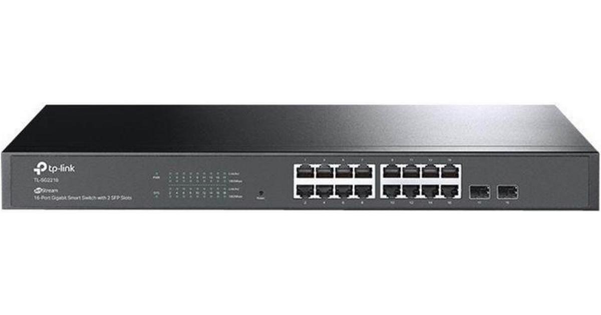 "JetStream™ 16-Port Gigabit Smart Switch with 2 Gigabit SFP Slots PORT: 16× Gigabit RJ45 Ports