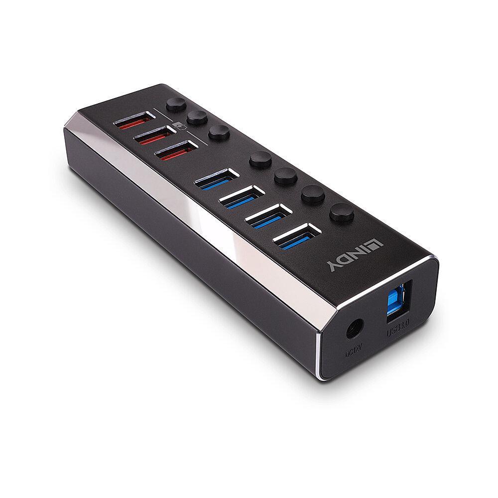 Hub USB LINDY USB-A, 8 porturi, Negru