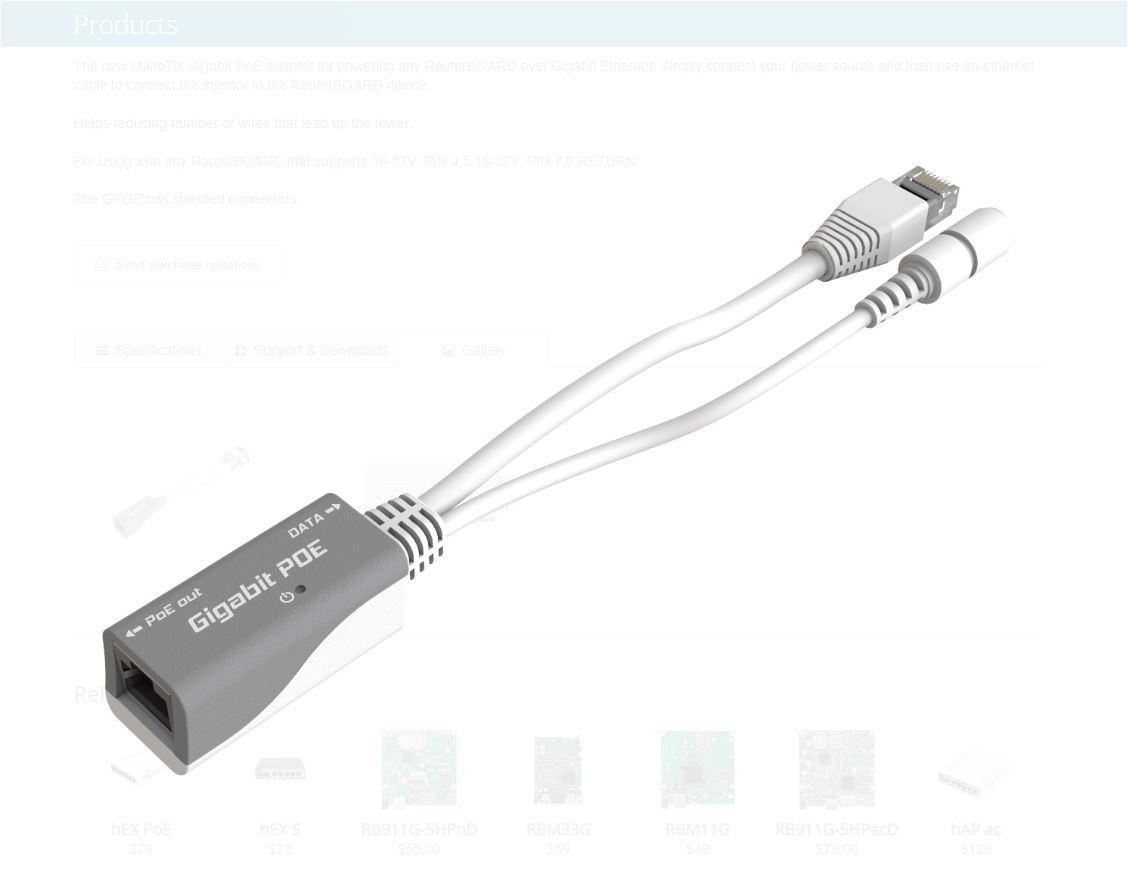 MIKROTIK RBGPOE, PoE injector, for Gigabit LAN products
