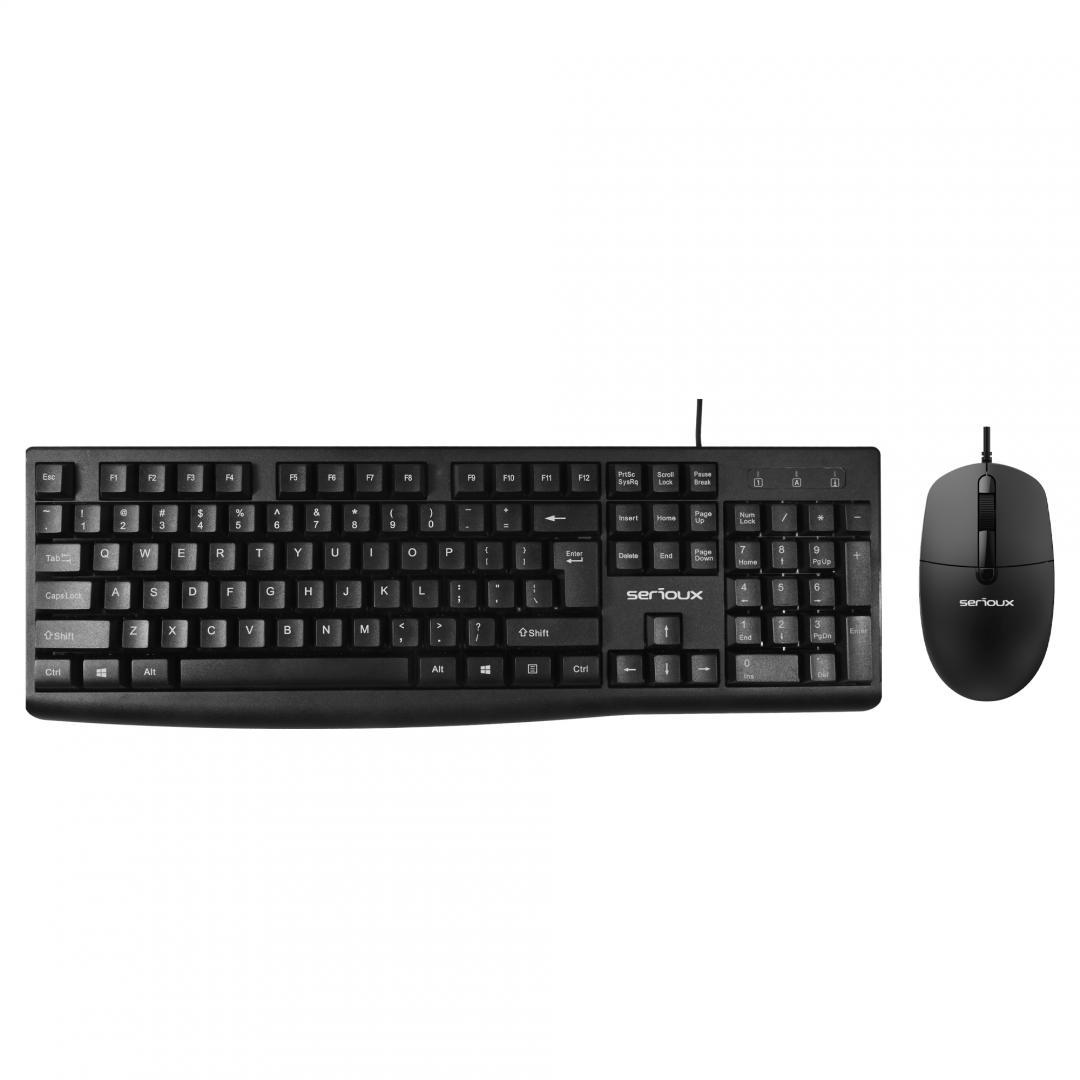 Kit Serioux cu fir, Tastatura: interfata USB, 104 taste, material ABS, US layout, lungime cablu 1.5m PVC