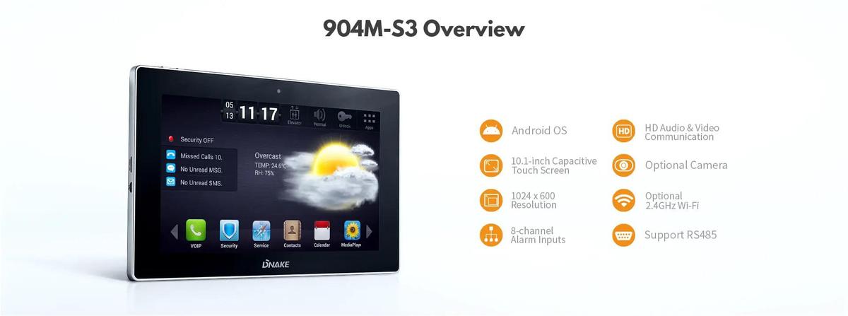 Post interior videointerfon DNAKE 10.1" cu Android;  CPU:Octal core 1.5GHz Cortex-A53; Memorie:DDR3 1GB, Flash: 4GB
