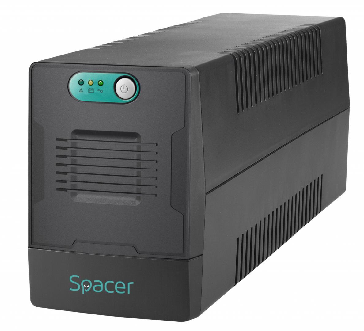UPS Spacer Line Int.  fara management, 800VA/ 480W, AVR, 2 x socket Schuko, indicatie status cu LED, 1 baterie 12V/9Ah