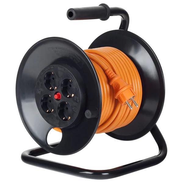 Derulator cu tambur Bachmann, 4prize, 25m, fisa Schuko dreapta, protectii: suprasarcina, contact, termica
