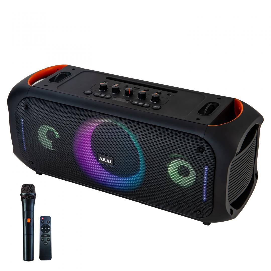 Boxa portabila Akai cu microfon fara fir si telecomanda, bluetooth 5.3 putere 80W