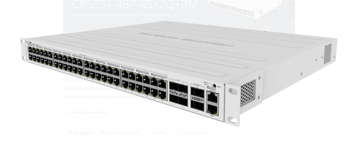 SWITCH MIKROTIK CRS354-48P-4S+2Q+RM, 48xLAN Gigabit, 4xSFP, 2x40G QSFP, POE 700W 802.3af/at, Procesor: 650 MHz
