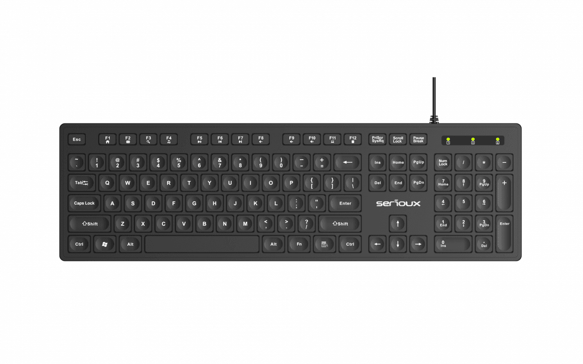 Tastatura Serioux cu fir, interfata USB, 104 taste, material ABS, US Layout, lungime cablu 1.5m PVC