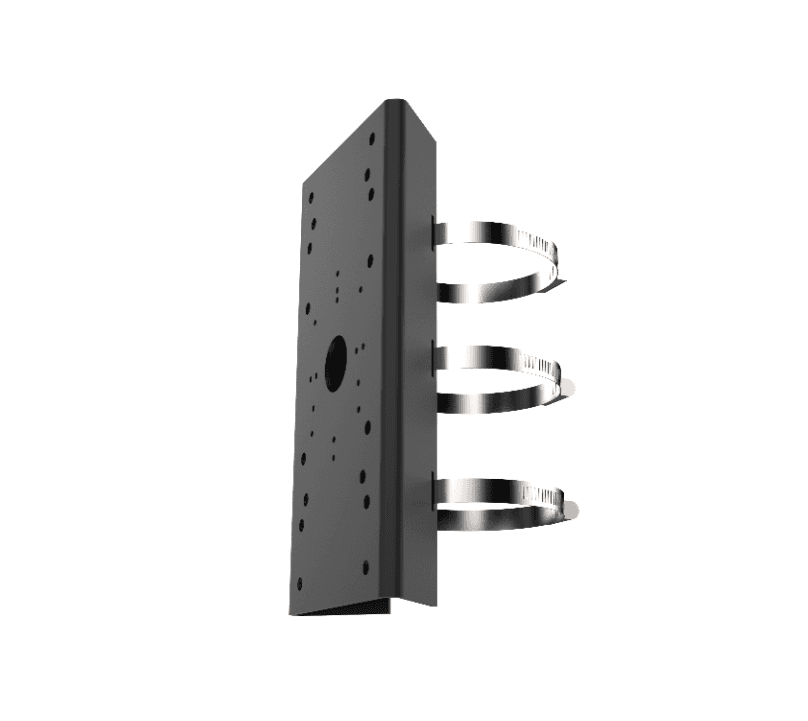 Suport de montaj pe stalp Hikvision DS-1275ZJ-SUS BLACK, material otel inoxidabil, dimensiuni: 127 mm × 46 mm × 250 mm