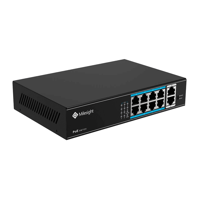 POE Switch Milesight 8 Porturi POE MS-S0208-EL, Porturi: 8 × 10/100 Mbps PoE ports (RJ45),2 × 1000 Mbps uplink ports