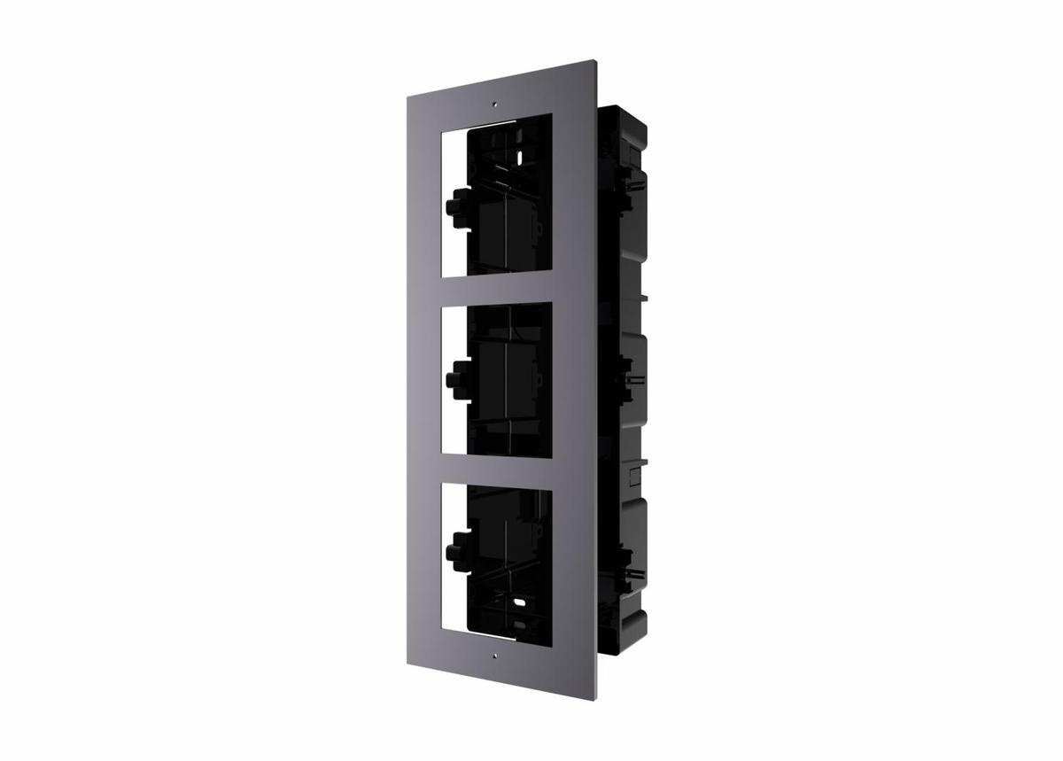 Panou frontal pentru 3 module videointerfon modular Hikvision DS-KD-ACF3; permite conectarea a 3 module de videointerfon