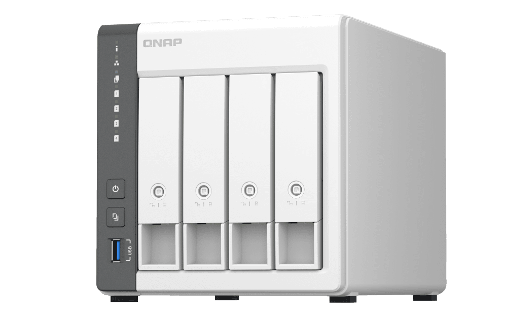 NAS QNAP 433 4-Bay, CPU ARM 2.0GHz Quad core, RAM 4GB, HDD 2.5"/3.5" SATA 6Gbps (neincluse), LAN: 1 x 2.5GbE + 1 x GbE