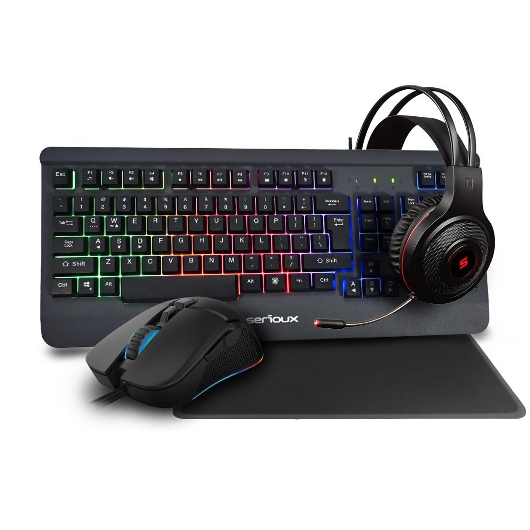 Kit Gaming Serioux Kayel 4 in 1, Tastatura de gaming, 104 taste, 19 taste Anti-ghosting , design slim