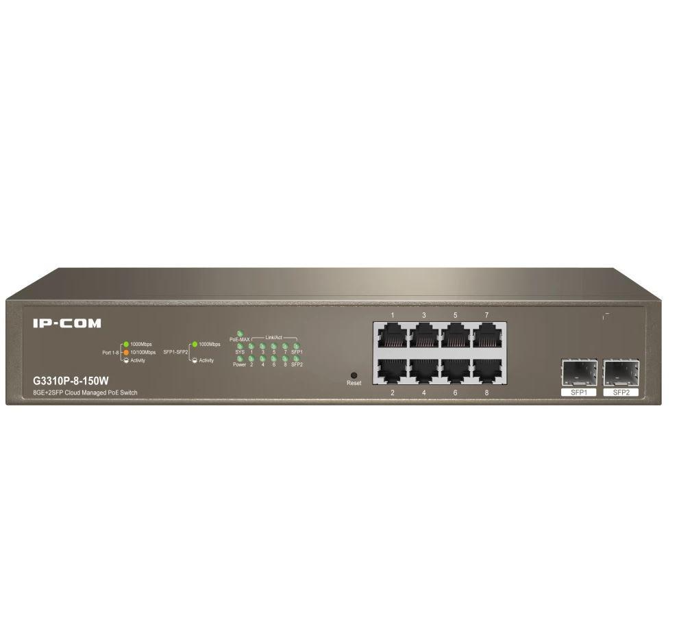 IP-COM 8-Port Gigabit Ethernet managed switch, G3310P-8-150W; Network standard: IEEE 802.3, IEEE 802.3u, IEEE 802.3ab