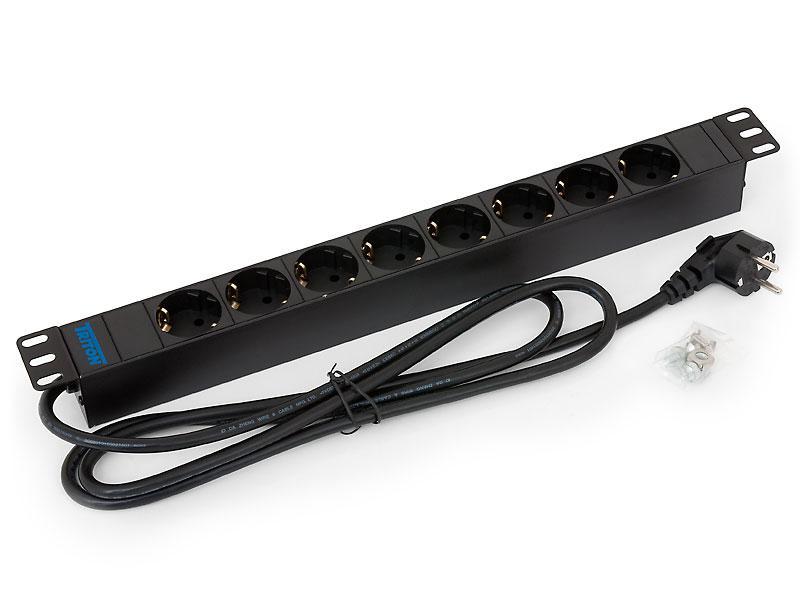 PDU Triton 19‘‘ distribution panel 1U, 8 sockets DIN standard, max. 16 A, cable 3 x 1.5 mm x 2 m long
