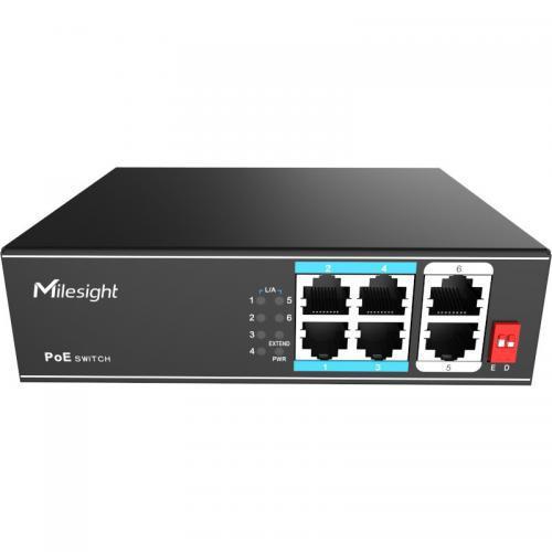 POE Switch Milesight 4 Porturi POE, Porturi: 4X10/100Mbps POE ports (RJ45) + 2X100Mbps uplink ports