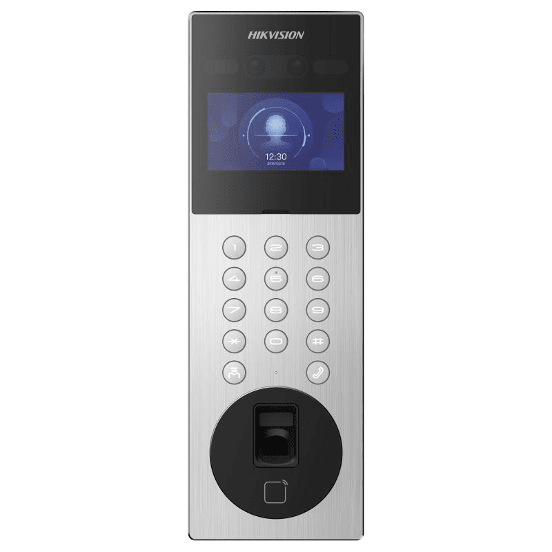 Videointerfon de exterior IP cu recunoastere faciala si amprenta digitala Hikvision DS-KD9203-MFE6