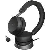 JABRA EVOLVE2 75, Link380c MS Stereo Stand Black, EVOLVE2 75 headset Black MS, Link 380 BT adapter USB-C MS, EVOLVE2 75 Deskstand USB-A,1.2m USB-C to USB-C cable, carry pouch, warranty and warning (safety leaflets)