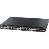 AS4610-54T, 48-Port GE RJ45 port + 4x10G SFP+, 2 port 20G QSFP+ for stacking, Broadcom Helix 4, Dual-core ARM Cortex A9 1GHz, dual 110-230VAC 150W hot-swappable PSUs, system fan-less design, PSUs w/ port-to-power airflow, RJ45 Console