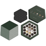 Shape mix chocolate Green hexagon box (19 Pcs = 12 dark choco + 3 milk choco + 3 caramel + 1 rose)