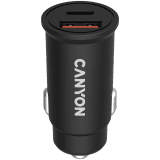 CANYON C-20B03, PD 30W/QC3.0 18W Pocket size car charger with 1-USB A+ 1-USB-C Input: DC12V-24V