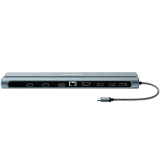 CANYON DS-90, 14 in 1 hub, with Type C female *2,Type C male *1:max 10Gbps,USBA*3:max 10Gbps,DP*1，VGA*1,SD card slot*1,TF card slot*1,Audio 3.5 audio*1,HDMI*2,RJ45*1,cable length 0.20m,Aluminum alloy housing,76*22.5*301mm,Dark grey