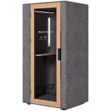 WORKBOOTH One Acoustic booth with Media hub integration spot, blind back wall, light grey felt, natural oak veneer