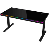 Dual-motor sit/stand adjustable-height gaming desk with wireless charger, RGB lighting, control panel, and USB ports