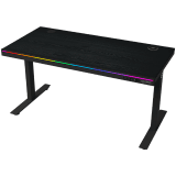 Dual-motor sit/stand adjustable-height gaming desk with wireless charger, RGB lighting, control panel, and USB ports