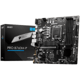 MSI PRO B760M-P, mATX, LGA 1700, Dual Channel DDR5 6800, 1x PCIe x16 slots, 2x M.2 slots, 1x HDMI, 1x DP, 1x VGA, 1x USB 3.2 Gen 2 Type-C, 1x USB 3.2 Gen 1, 4x USB 2.0, 7.1 HD Audio, 1Gbps LAN, 3Y