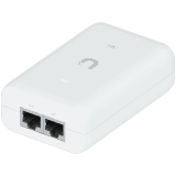 UBIQUITI PoE+ Adapter; Delivers up to 30W of PoE+; Additional power drives devices such as U6 LR, U6 Enterprise, Camera DSLR, and other PoE+ devices; Surge, peak pulse, and overcurrent protection; Contains RJ45 data input, AC cable with earth ground, and PoE+ output; LED indicator for status monitoring.