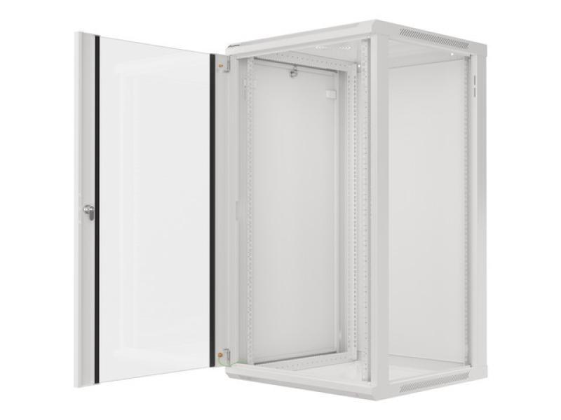 Dulap rack 19" perete 22U / 600x600 (flat pack) cu ușă din sticlă, gri V2