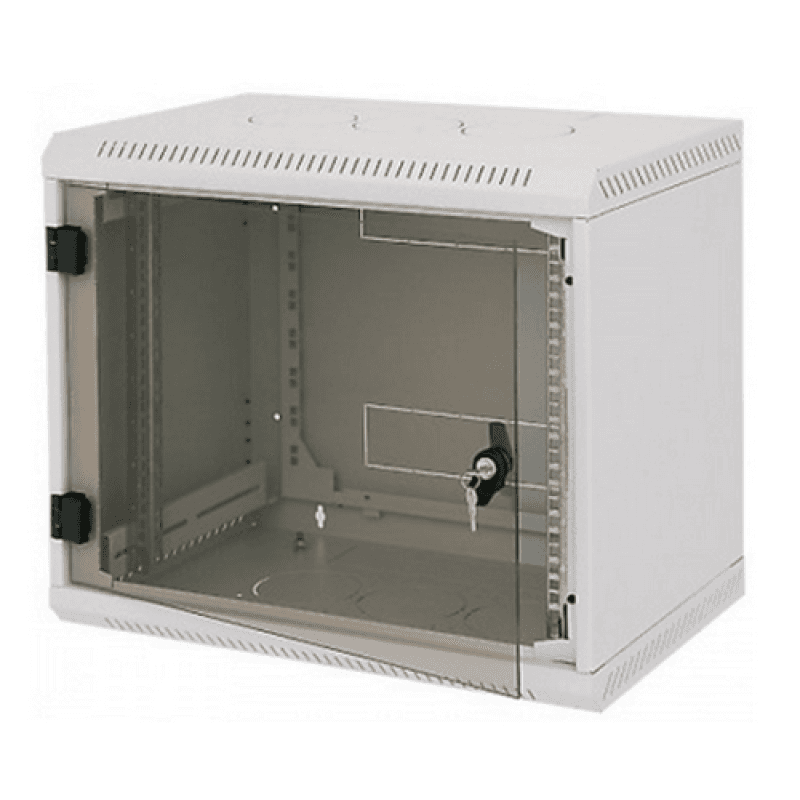 Rack de perete Triton sectiune simpla 18U 500mm adancime usa sticla panouri laterale fixe sectiuni ventilatie activa