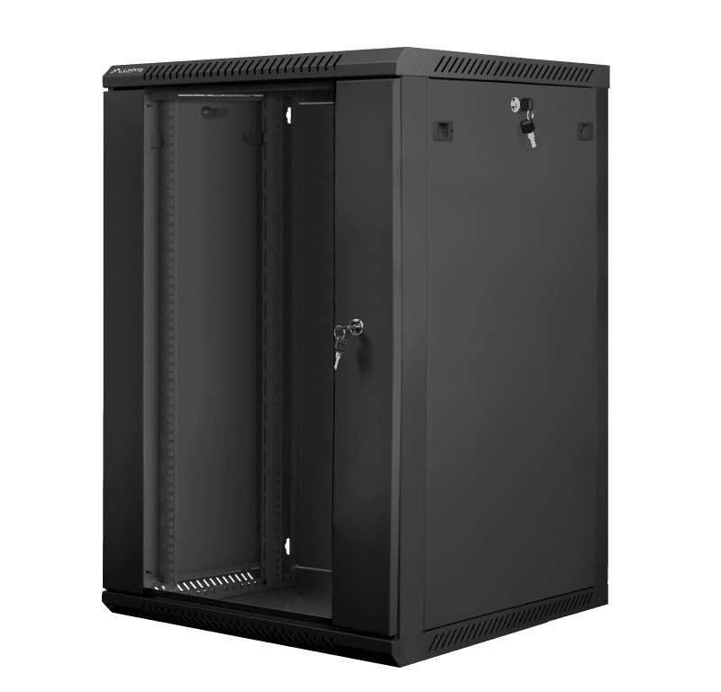 Dulap rack 19" perete 18U / 600x600 (flat pack) cu ușă din sticlă, negru V2