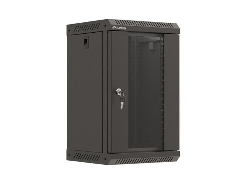 Dulap rack 10" perete 9U / 300x300 (flat pack) cu ușă din sticlă, negru