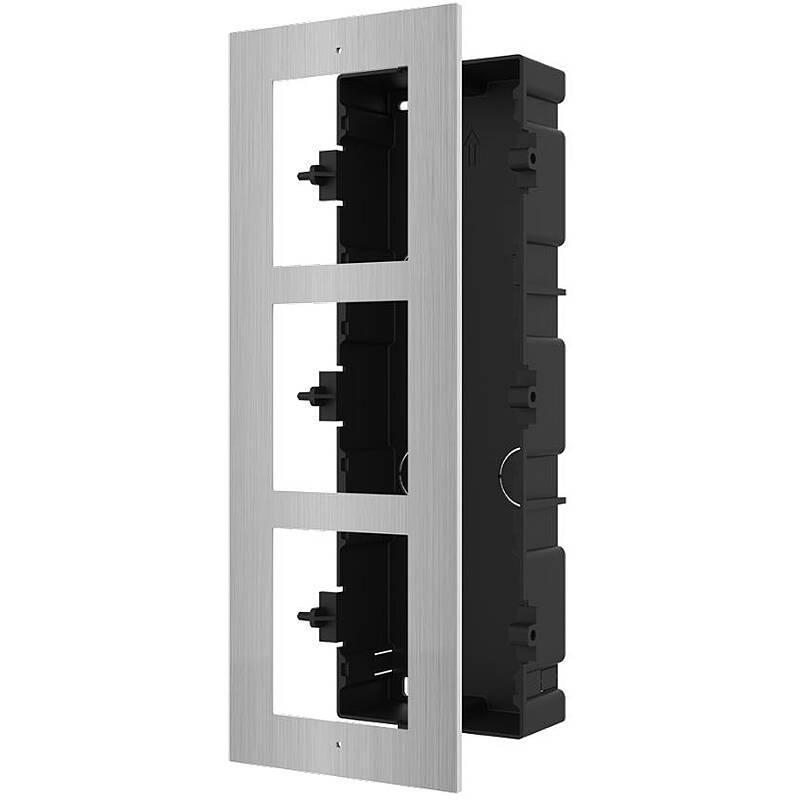 Panou frontal pentru 3 module videointerfon modular Hikvision DS-KD- ACF3/S; permite conectarea a 3 module de