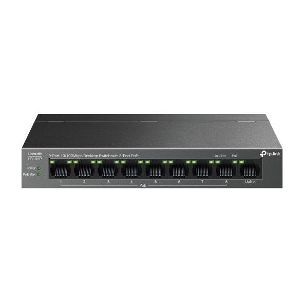 "9-Port 10/100 Mbps Desktop Switch with 8-Port PoE+ PORT: 8× 10/100 Mbps PoE+ Ports