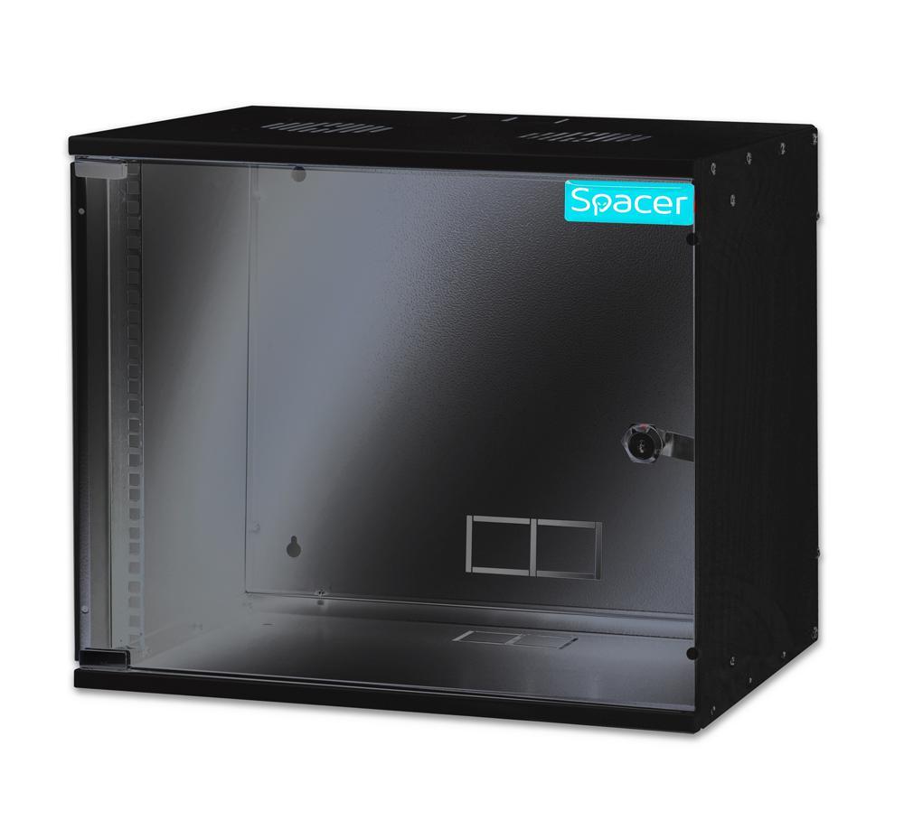 Cabiner Space 19" 9U, fixare pe perete, dezasamblat, 448x515x400, usa sticla cu blocare, otel 1.5mm