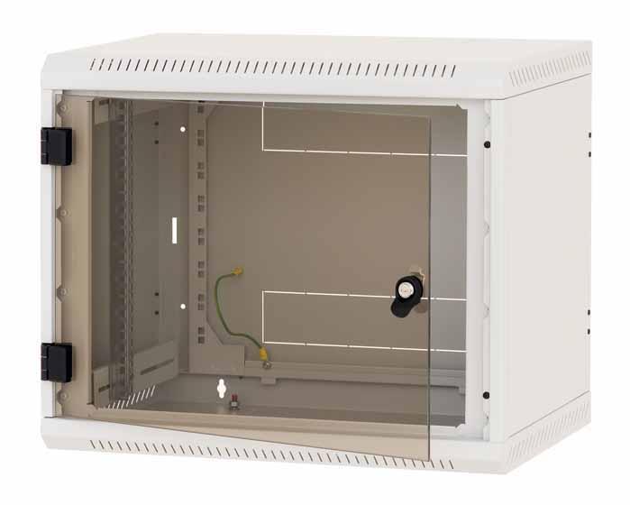 Rack de perete Triton sectiune simpla 12U 600mm adancime usa sticla panouri laterale fixe sectiuni ventilatie activa