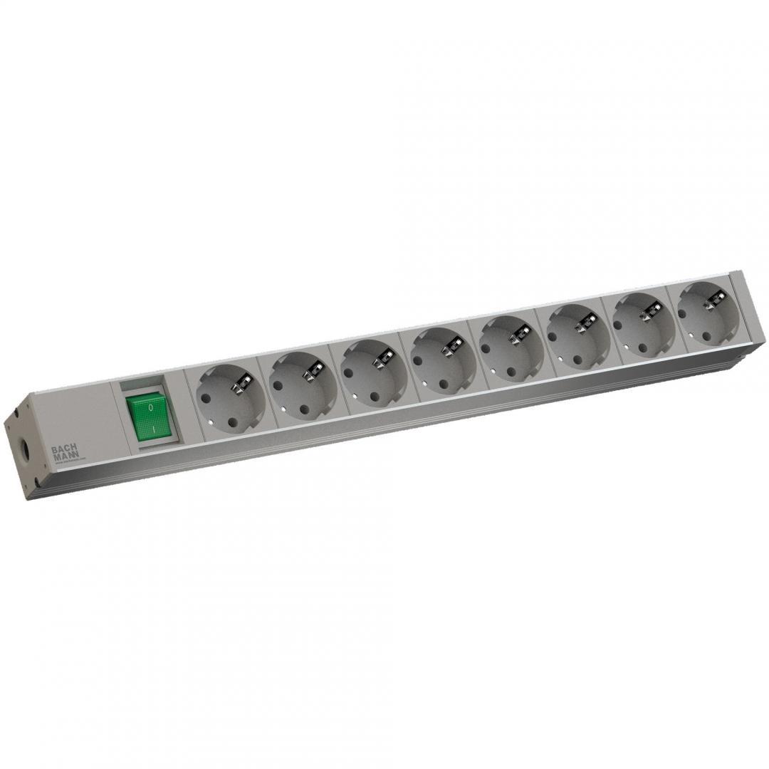 Bachmann IT PDU 8 x prize Schuko, 1x Switch ,in Schuko, 1U, impamantare, intrerupator, lungime cablu 2 metri, RAL 7035