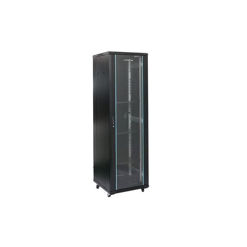Rack 18U 600x800, montare pe podea, usa din sticla, panouri laterale detasabile si securizate, dezasamblat