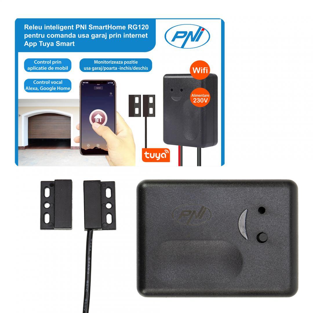 Releu inteligent PNI SmartHome RG120 WiFi pentru comanda deschidere usa garaj/poarta monitorizata prin internet cu App